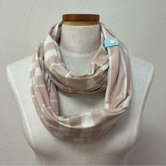 Lululemon Vinyasa Scarf White Pink Striped Button Snap Wrap One Size *Small Hole - Picture 1 of 5